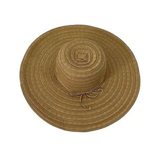 Wide Brim Floppy Beach Hat Brown Gold Metallic Sun Hat Boho Womens OS 5 in Brim